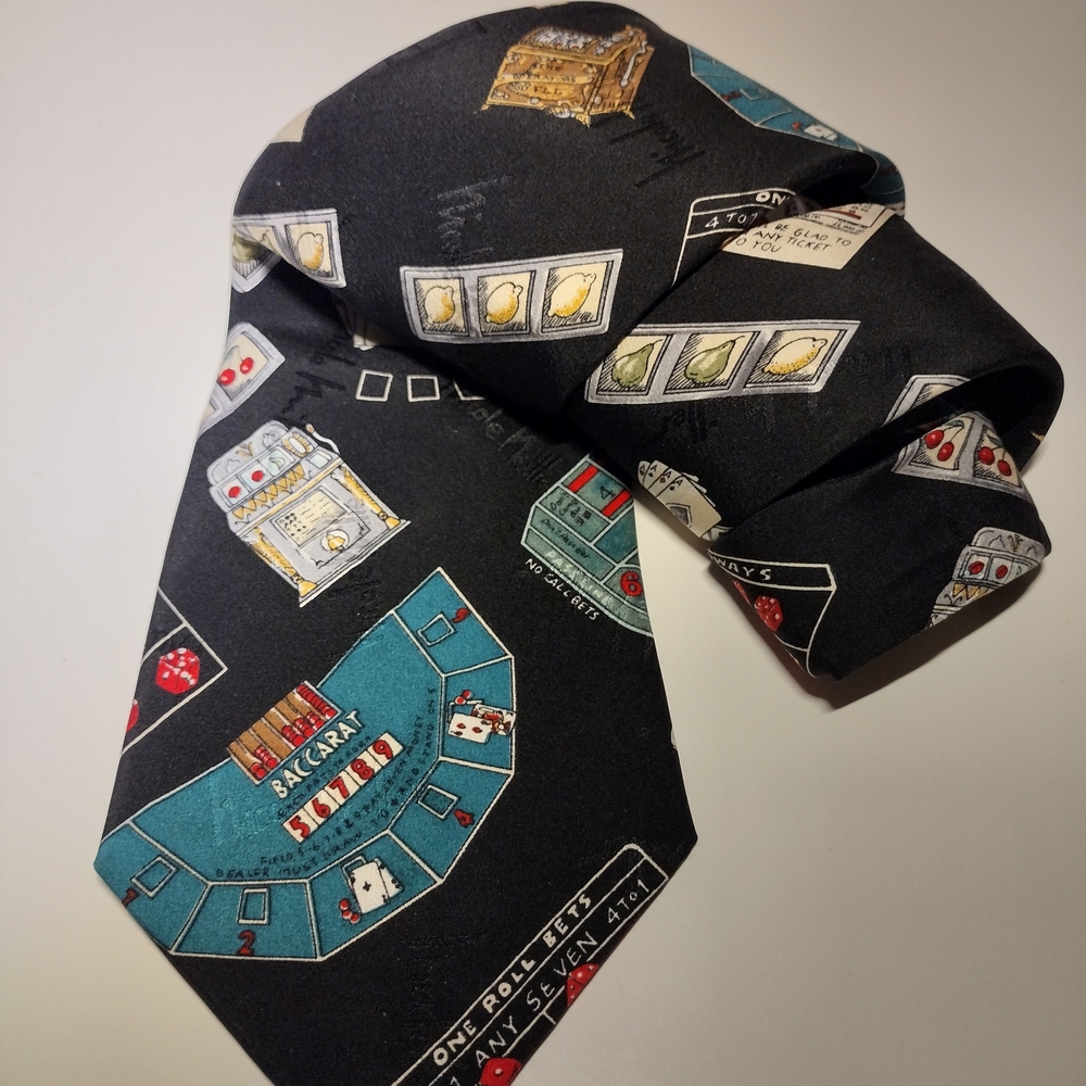 NICOLE MILLER 1995 Casino Theme Black SILK Tie